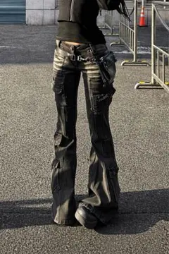 レフレム レア品 ワイドパンツ ブラック カーゴパンツ デニム フレア
