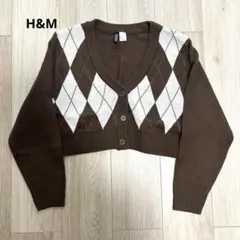【美品】H&M アーガイルニット　カーディガン　ショート丈