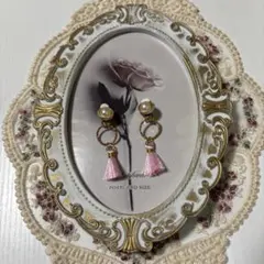 ハンドメイド イヤリング タッセル パール調