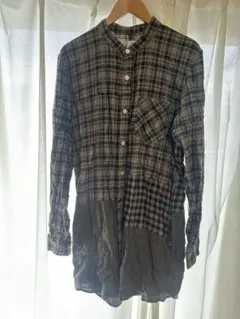 wizzard チェックロングシャツ　ノーカラーのサムネイル