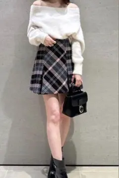 snidel スナイデル ロービングチェックミニスカート　BLK 1