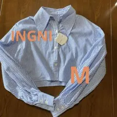《INGNI》青と白のストライプ クロップドシャツ