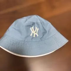 NY刺繍　リバーシブル　バケットハット　ホワイト　ブルー　水色