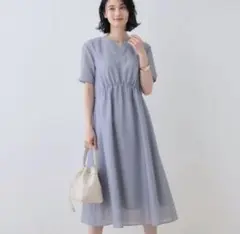 INDIVI ハイウエストワンピース　ネイビー 新品タグなし　サイズ15