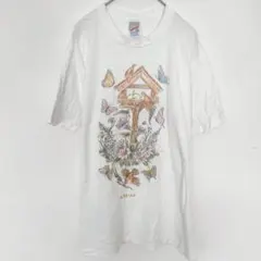 ジャージーズ JERZEES 半袖 Tシャツ 花 鳥 蝶 M 白 綿のサムネイル