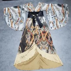 総柄ワンピース 羽織り 着物 和装 スカーフ柄 レトロワンピース レトロ S