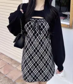 ♡*様 【美品】NOMAE シャギーボレロミニチェックワンピース 黒 - メルカリ