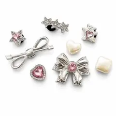 シルバー リボン キラキラ パール ジビッツアクセサリー8点セット