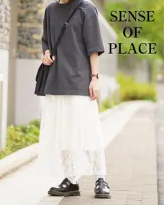 SENSE OF PLACE　美品　フラワーレースプリーツロングスカート
