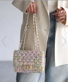 【未使用】ツイードチェーンショルダーバッグ