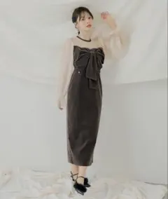 【SALON by Chico】配色シアーリボンベロアワンピース/オケージョン