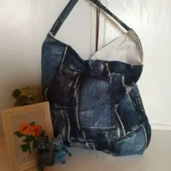 ハンドメイド くったりワンハンドルバッグ(ジーンズ調)