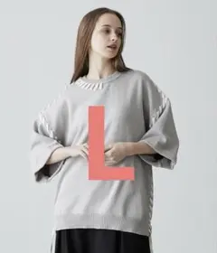 CLEL ハンドステッチ 半袖サイドレースニット L グレー系のサムネイル