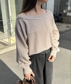 【値下げ中！】Kastane パッチワークオフショルスウェット Sサイズ(短丈)のサムネイル