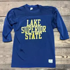 70s チャンピオン フットボールTシャツ M 紺 3段プリント バータグ