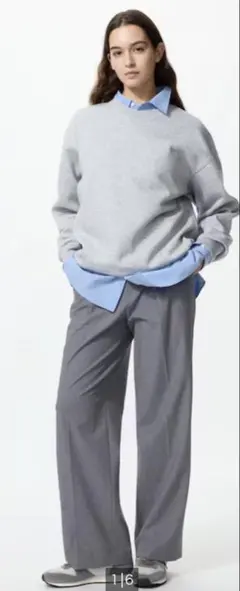 グレー ユニクロ　タックワイドパンツ(丈長め) Mサイズ