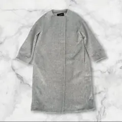 アンタイトル　エッセンシャルクルー　ロングコート　ノーカラー　グレー　比翼　M