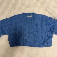ライトブルー Vネック クロップドセーター　春服
