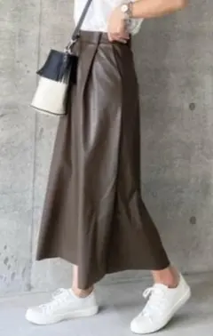 GU フェイクレザーフレアミディスカート 大きいサイズ XXL 3L