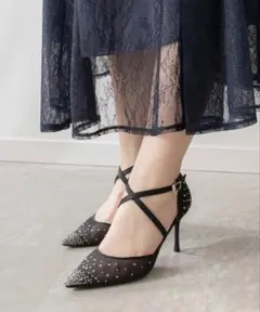 RANDA クロスストラップビジューパンプス ブラック M