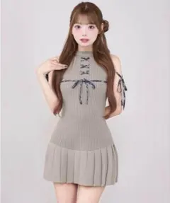 Darich ダーリッチ　ドッキングレースアップミニワンピース　GRY