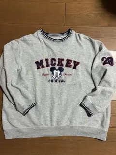 90sDisney ミッキーマウス 刺繍 スウェット グレー L