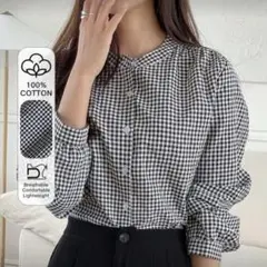 DAZY ギンガムプリント ボタンフロントシャツ 長袖トップス