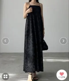 Louere ルエレ　ふくれジャガードフレアキャミワンピース　ブラック　Mサイズ