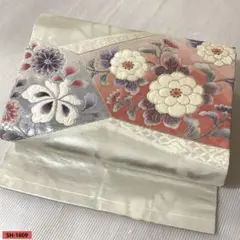 名古屋帯 正絹 銀地 牡丹 花文様 上品 華やか フォーマル お太鼓柄 観劇