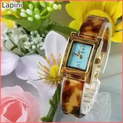 【電池新品】稼働中 Papini パピーニ クォーツ べっ甲風 レクタン 腕時計