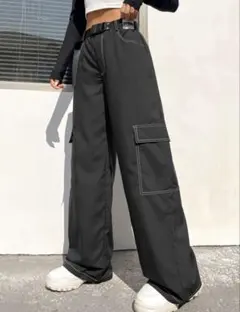 ブラック ワイドパンツ ベルト付き