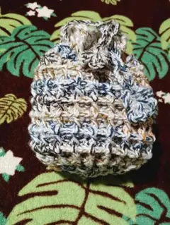 ハンドメイド　ワッフル編み巾着 編み物　かぎ針編み　雑貨