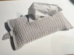 ハンドメイド ニット ティッシュケース グレー