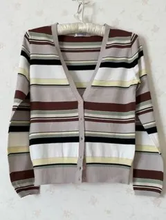Vネック　カーディガン　 Sサイズ　　　　　　マルチストライプ