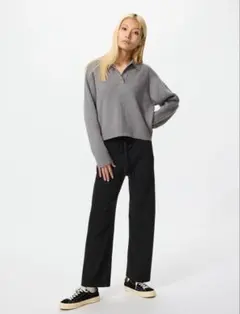 ユニクロ　ウォッシャブルニットリブパンツ　ブラックL