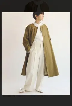 コットンナイロンギャバフレアコート　カーキ　36 Ｓ　スプリングコート