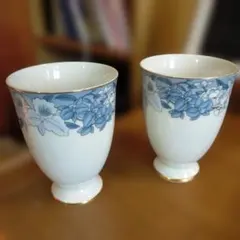 青と白の花柄 陶器カップ 2個セット カツラユミ