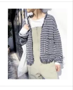 Spick & Span ツィードフリンジニットジャケット