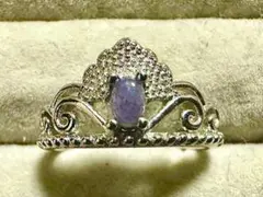 アクアマリン 王冠 リング 真鍮 合金 調整可能 天然石 シルバーメッキ