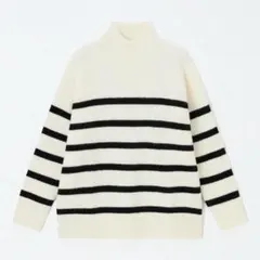 【新品、タグ付き】GUパフィータッチボーダーハイネックセーターМホワイト