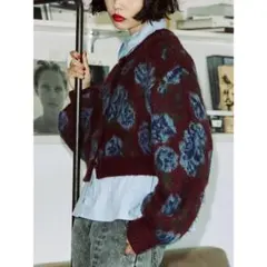 jouetie パターン2wayカーデ ボルドー 花柄