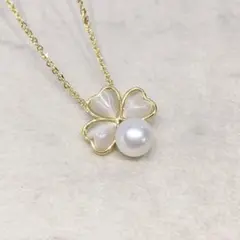 本真珠 ネックレス　パール　クローバー　お洒落 6mm ホワイト　45cm