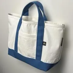 ハンドメイド　トートバッグ　帆布　 アイボリー×ターコイズブルー