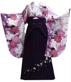 308-卒業袴❤︎着物&袴2点 黒地に牡丹 リズリサの袴 襦袢と帯の追加 