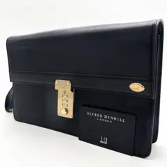 A854 美品 ダンヒル セカンドバッグ 本革 鍵付き メンズ 黒 レザー