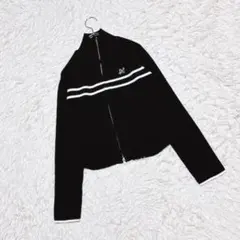 【NICE CLAUP】　ダブルジップラインニット　（Ｆ）　刺繍ロゴ　ブラック