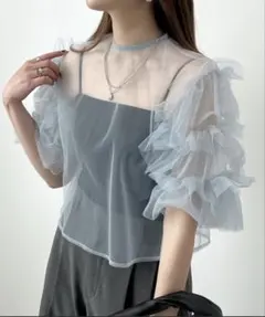 袖レイヤーフリルシアートップス