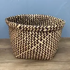 B-壁 手編み 籠バッグ バスケット 収納かご モノトーン 幾何学模様