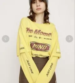 スライ/レイヤードTシャツ/ビッグシルエット/ロゴ/コットン/F/イエロー