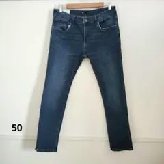 ダークブルー スリムフィット デニムパンツ メンズ ジーンズ 無地